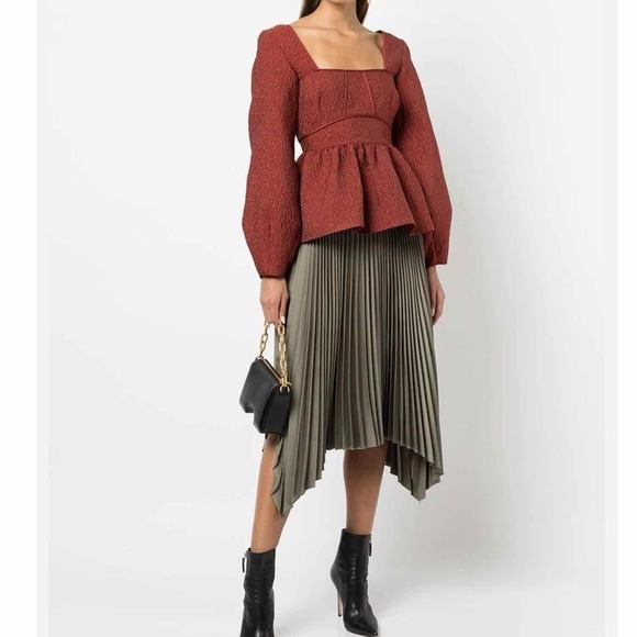 Jonathan Simkhai Arya Peplum Blouse Long Sleeve Top Size 0 Brick - Picture 9 of 11